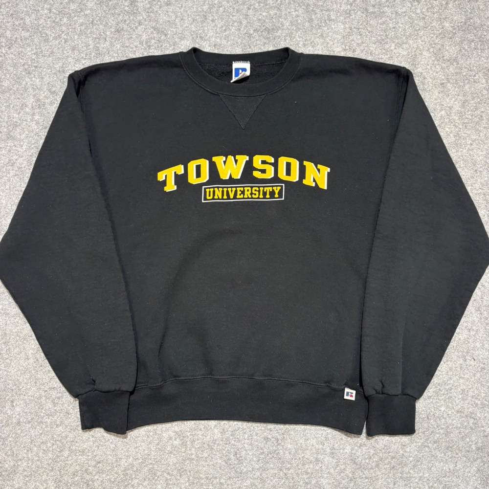 Russell Athletic Towson University Sweatshirt Mens Medium Black Crewneck Vintage